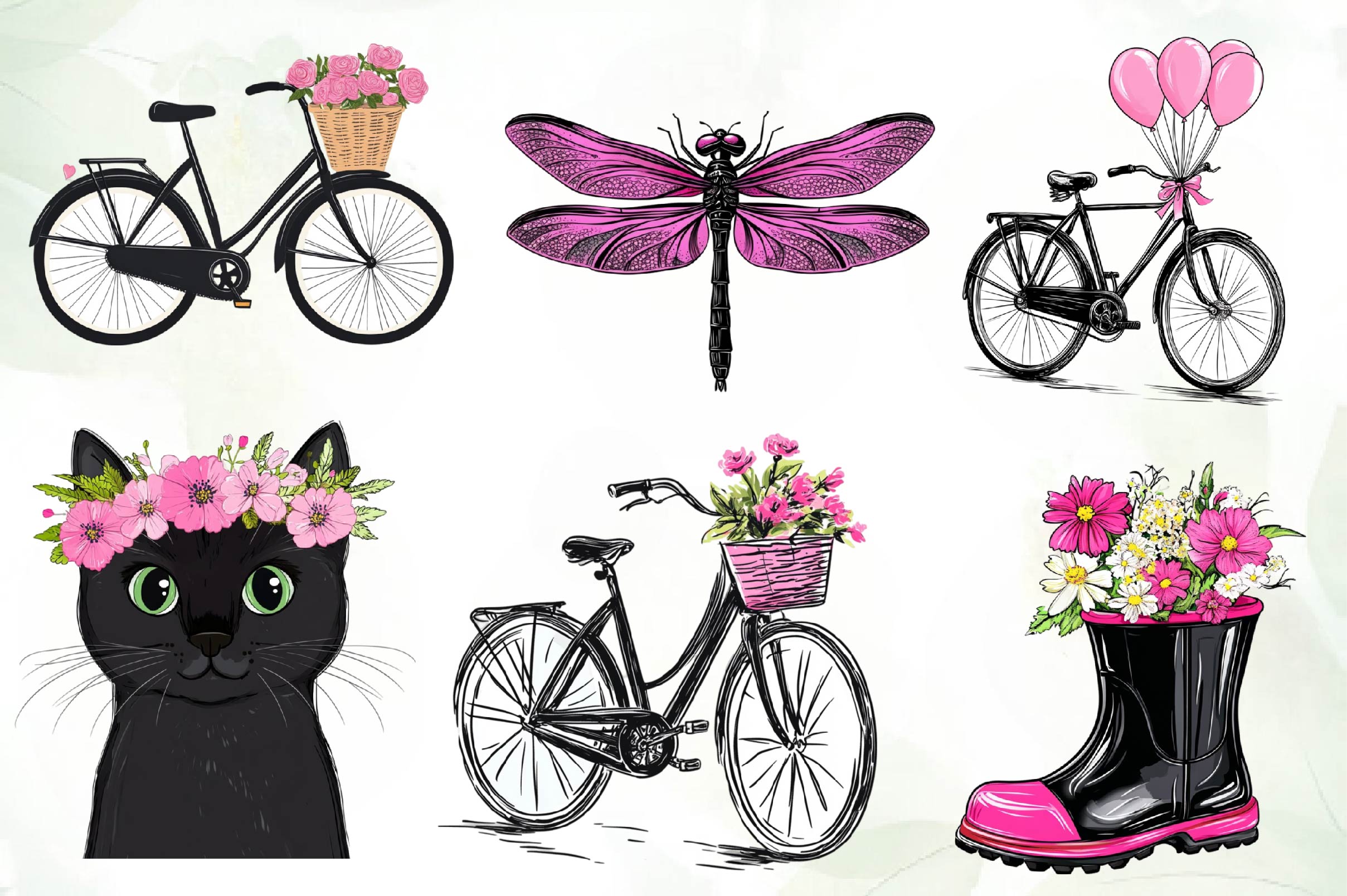 Black & Pink Spring Clipart Bundle