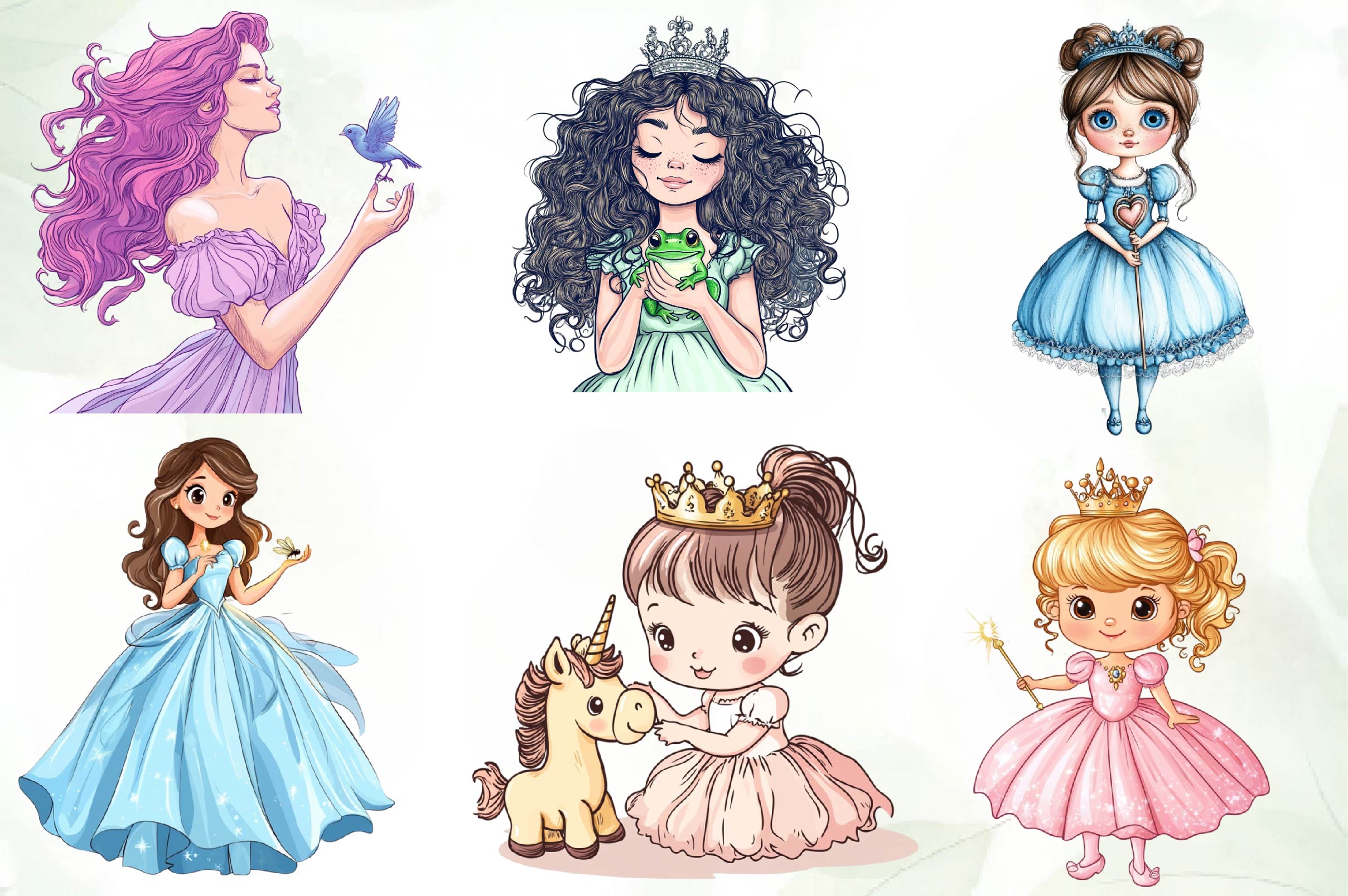 Cute Little Princess Illustration Clipart Bundle