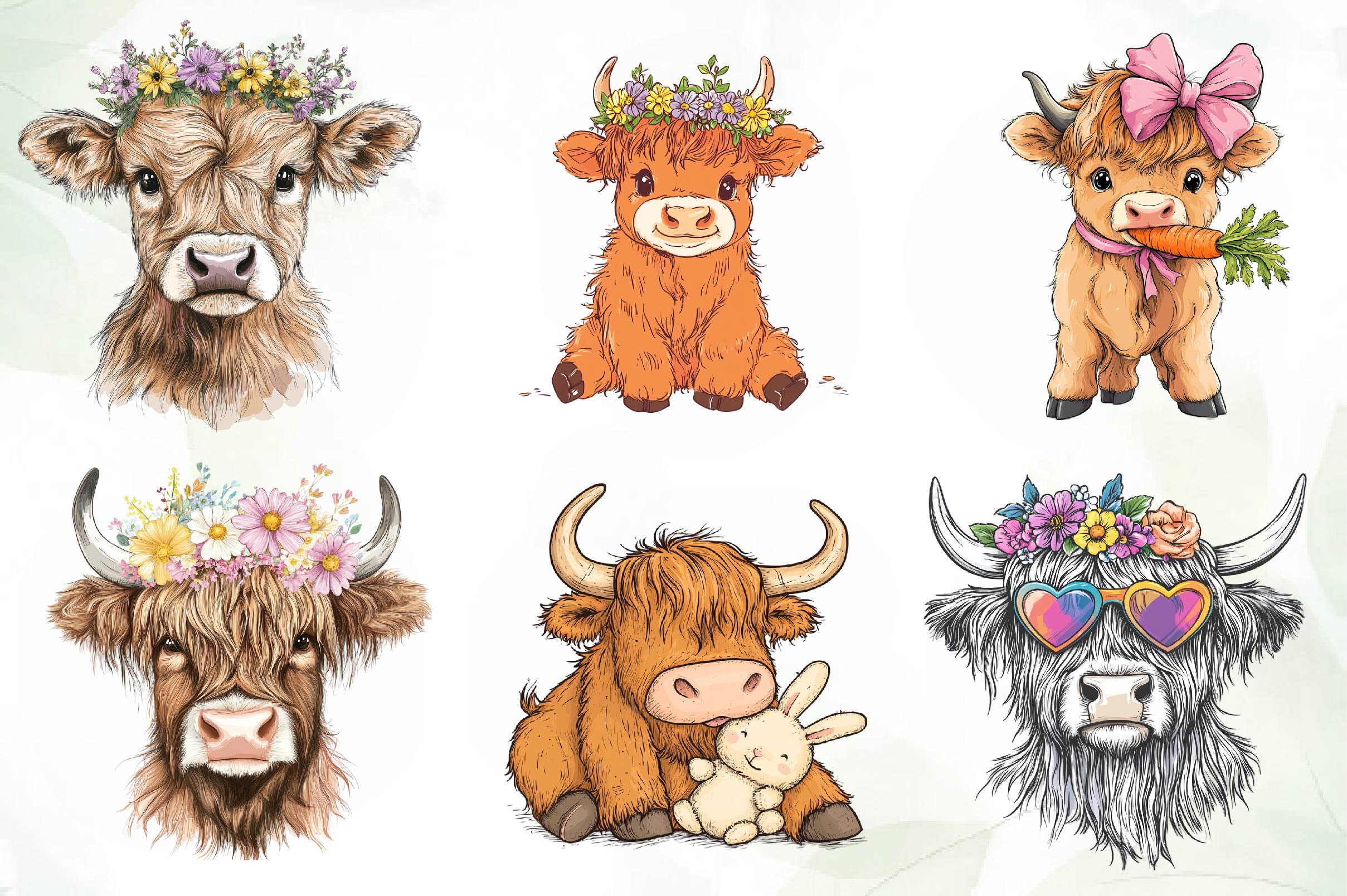 Cute Easter Day Highland Cow Clipart Bundle
