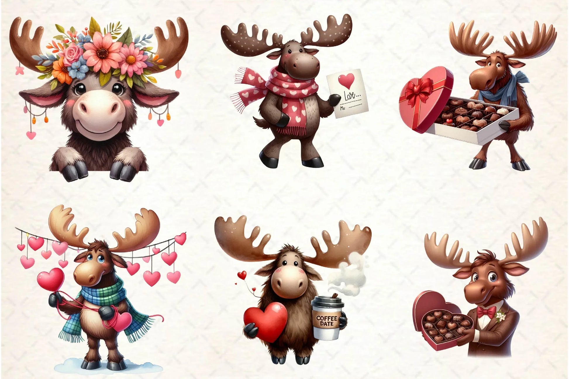 Valentine Moose Clipart Bundle - CraftNest - Digital Crafting and Art