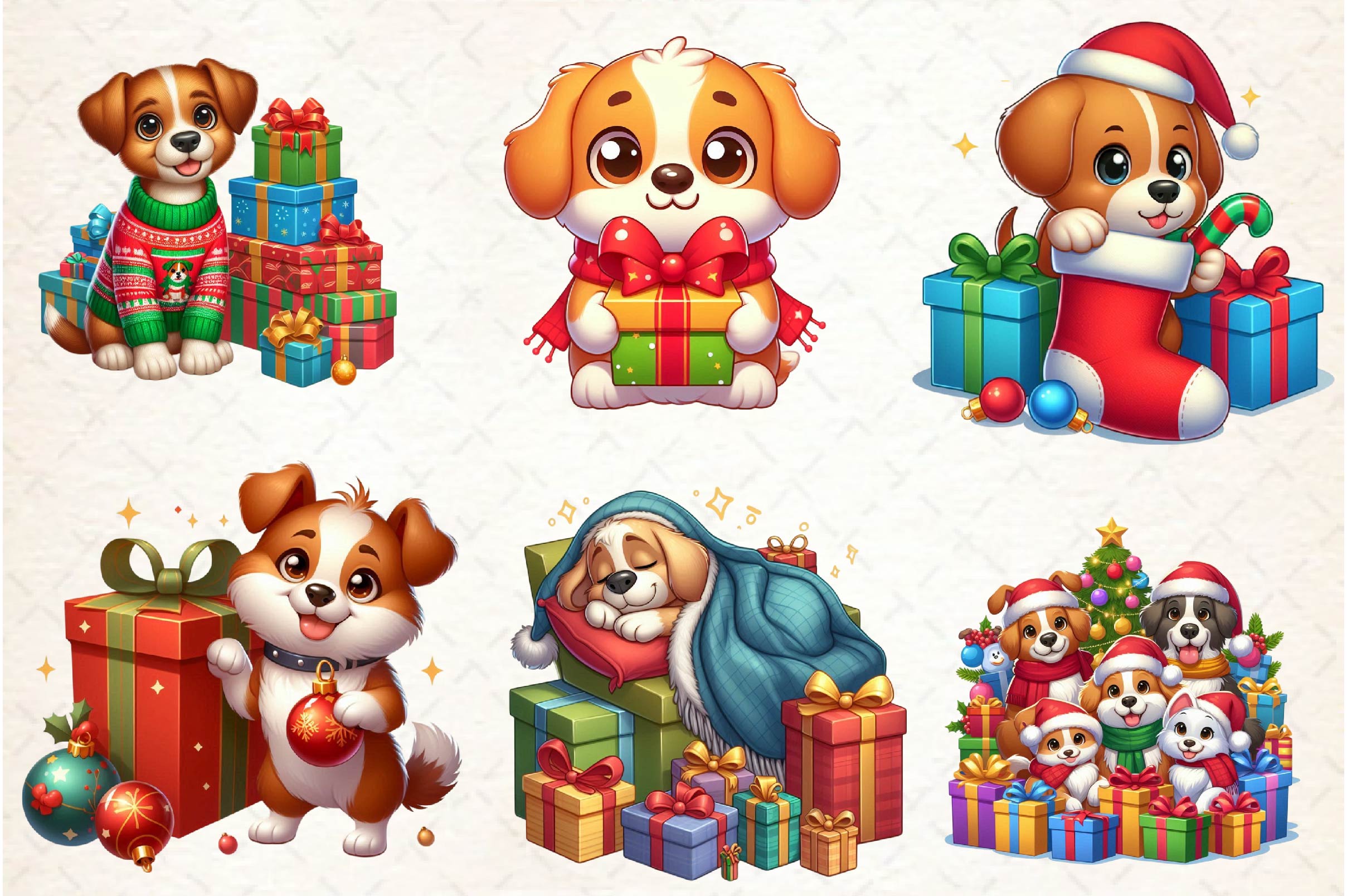 Christmas Dog Gift Box Clipart Bundle