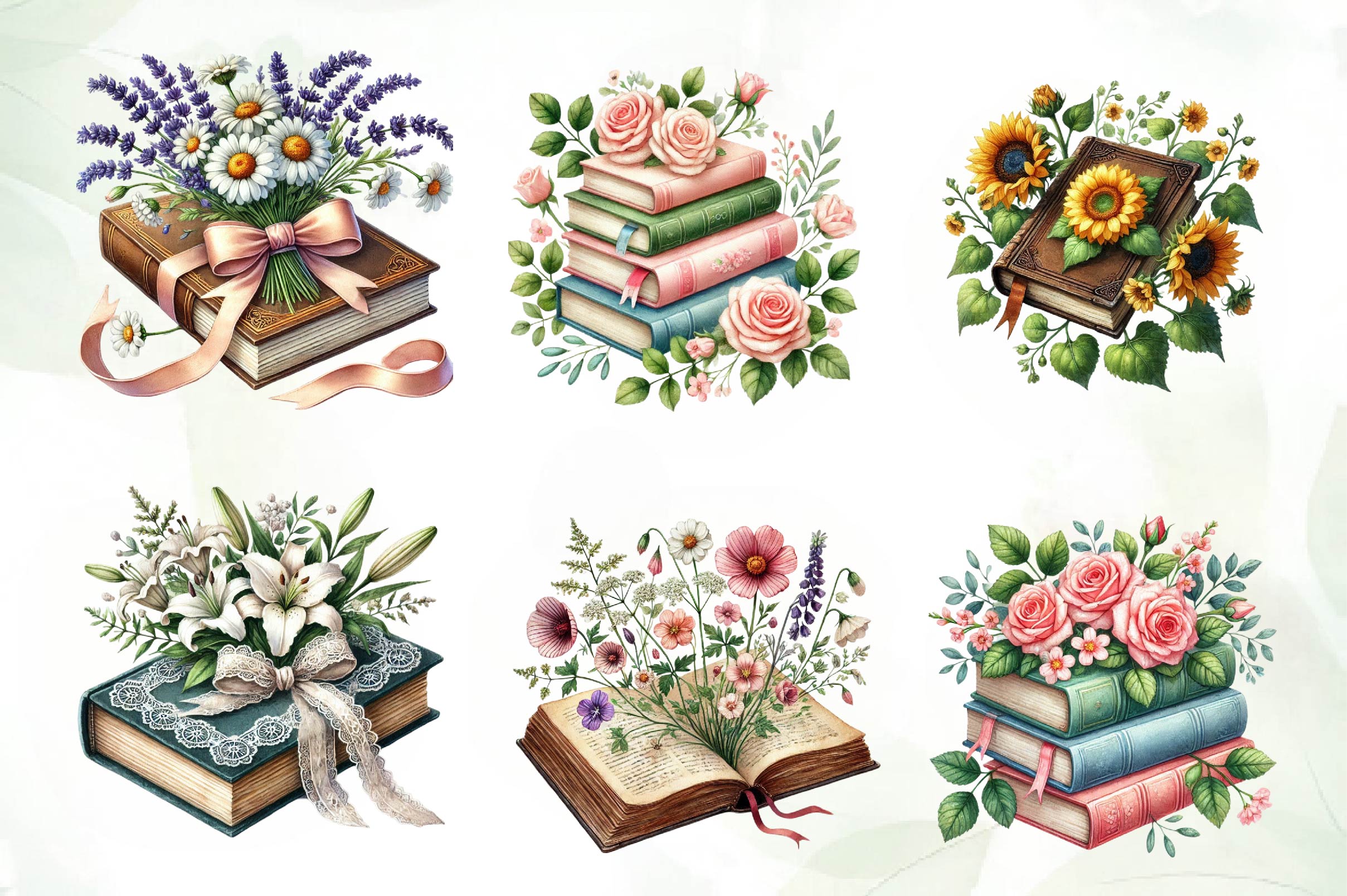 Pretty Books With Flowers Clipart Bundle 2