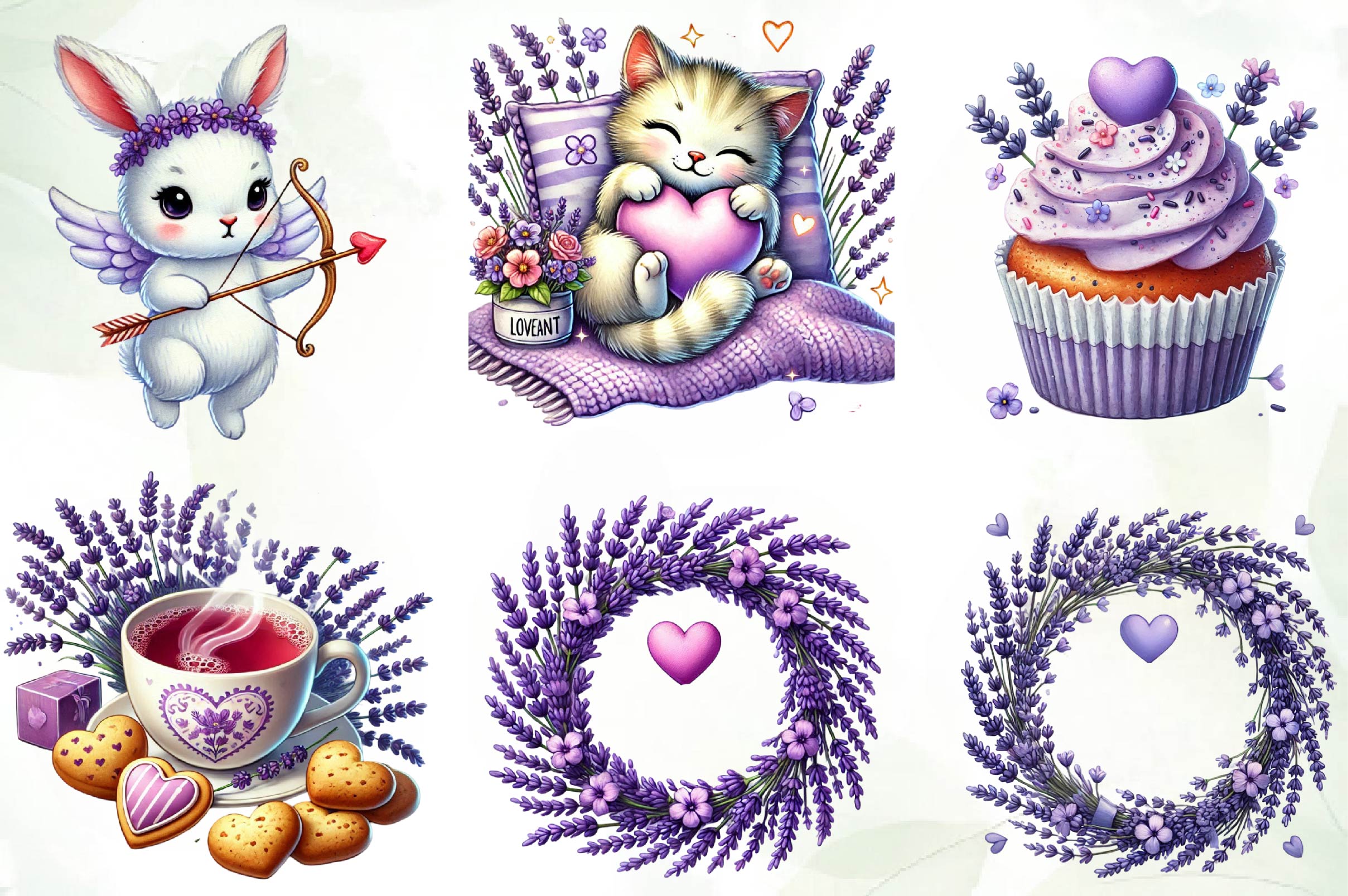 Lavender Valentine Clipart Bundle