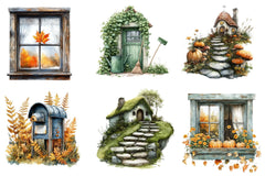 Green Autumn Cottage Clipart Bundle - CraftNest - Digital Crafting and Art