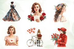 Vintage Valentines Woman Clipart Bundle - CraftNest - Digital Crafting and Art