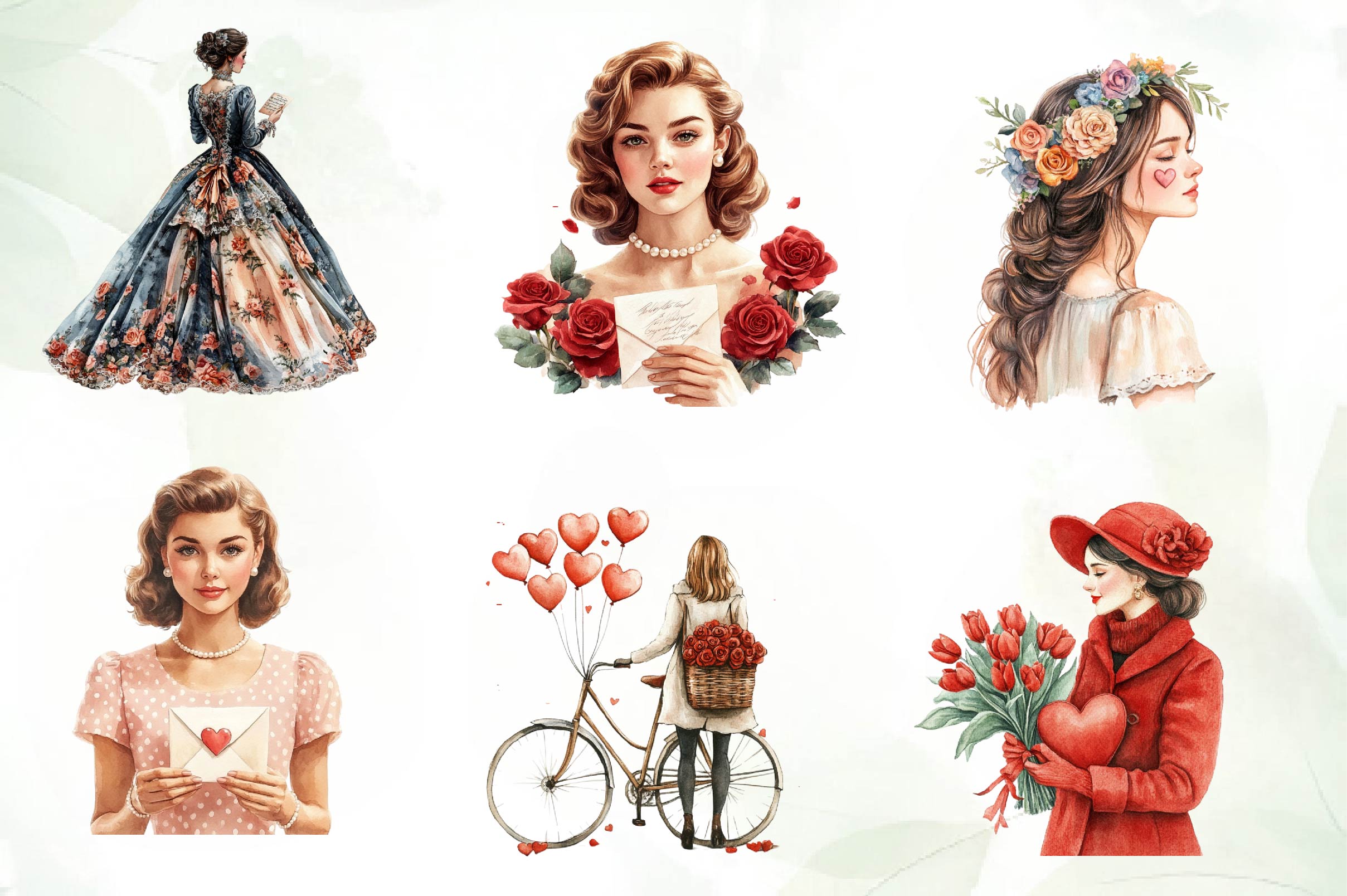 Vintage Valentines Woman Clipart Bundle - CraftNest - Digital Crafting and Art