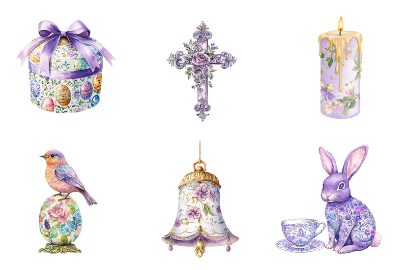 Purple Chinoiserie Easter Clipart Bundle - CraftNest - Digital Crafting and Art