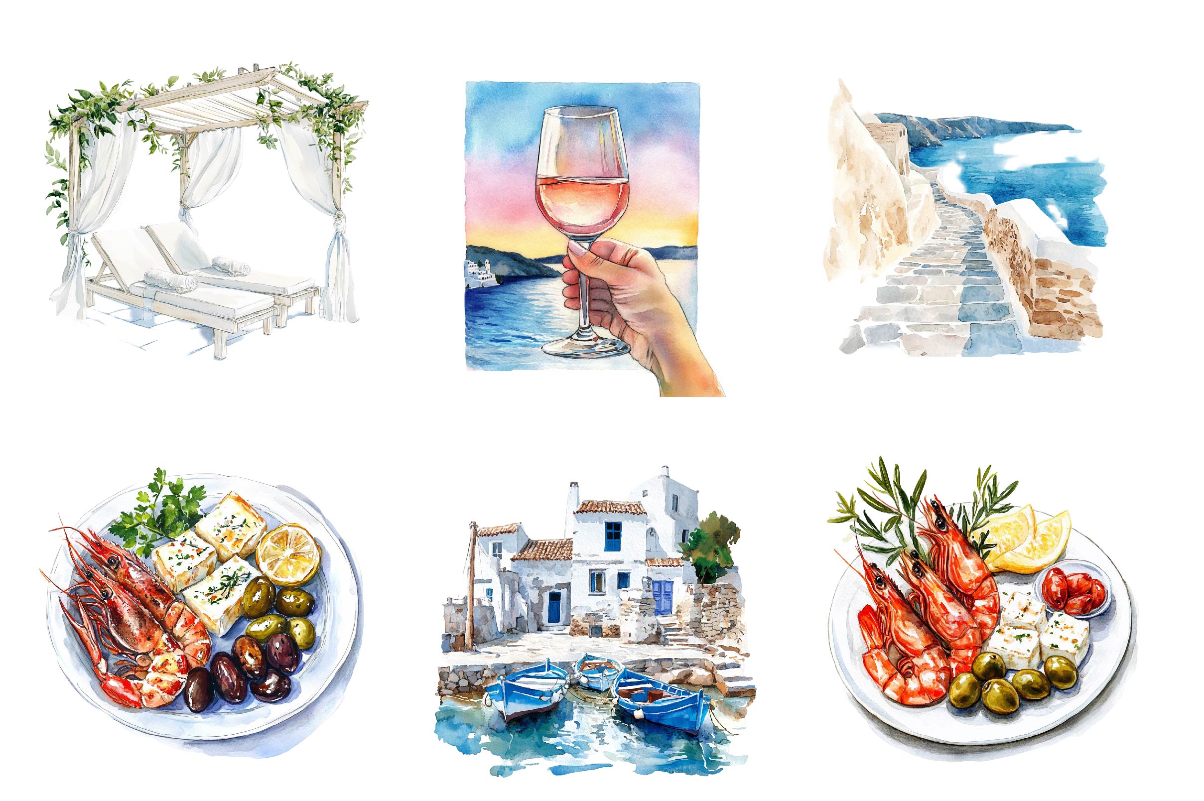 Summer Santorini Vacation Clipart Bundle 1
