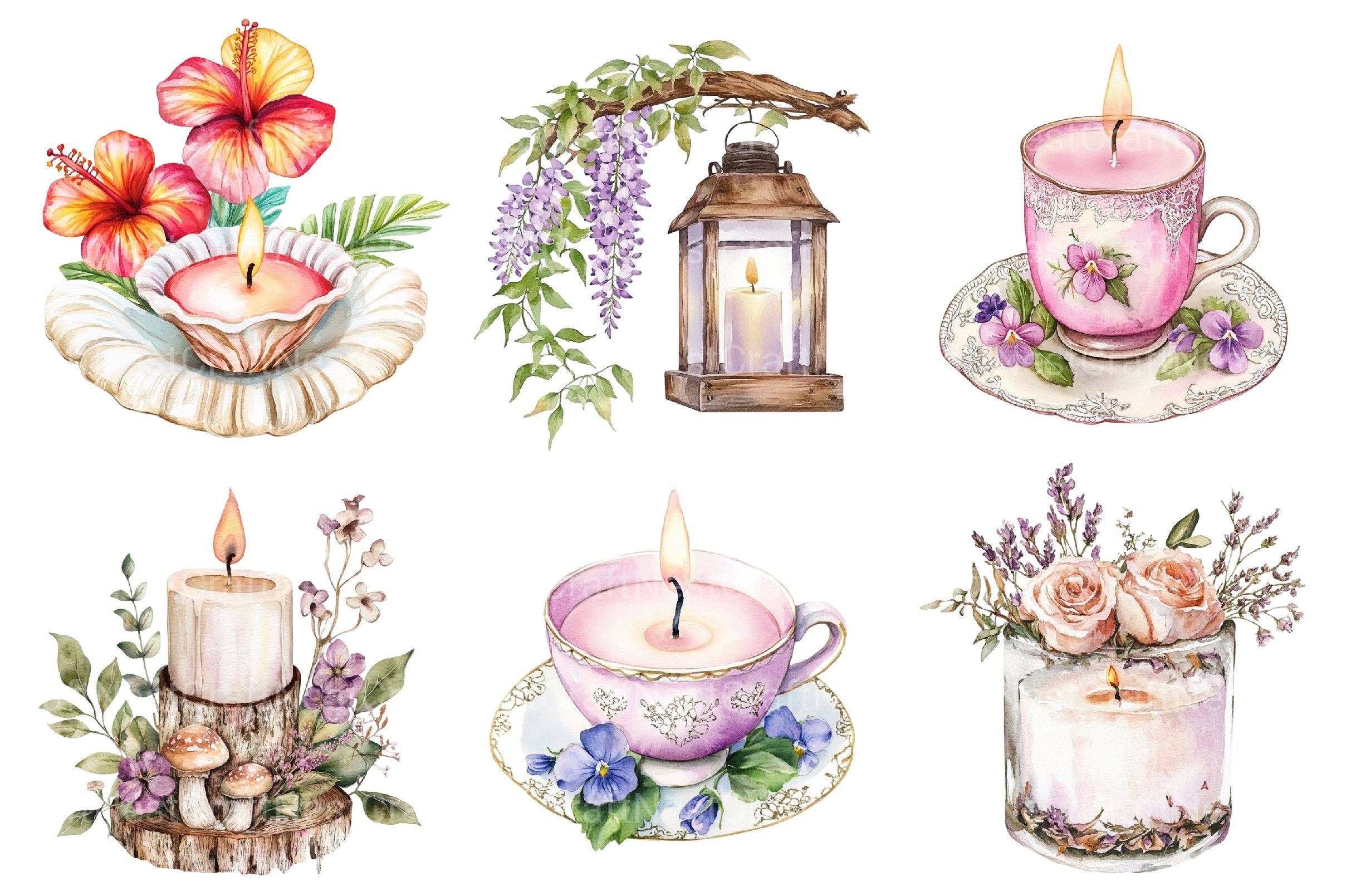 Flowery Candles Clipart Bundle - CraftNest - Digital Crafting and Art