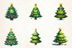 Smiling Christmas Tree Clipart Bundle - CraftNest - Digital Crafting and Art
