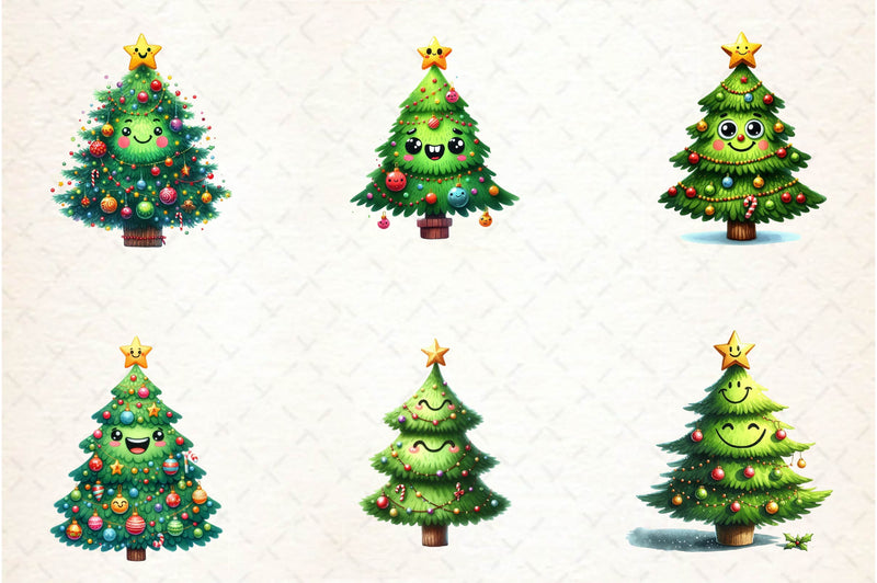 Smiling Christmas Tree Clipart Bundle - CraftNest - Digital Crafting and Art