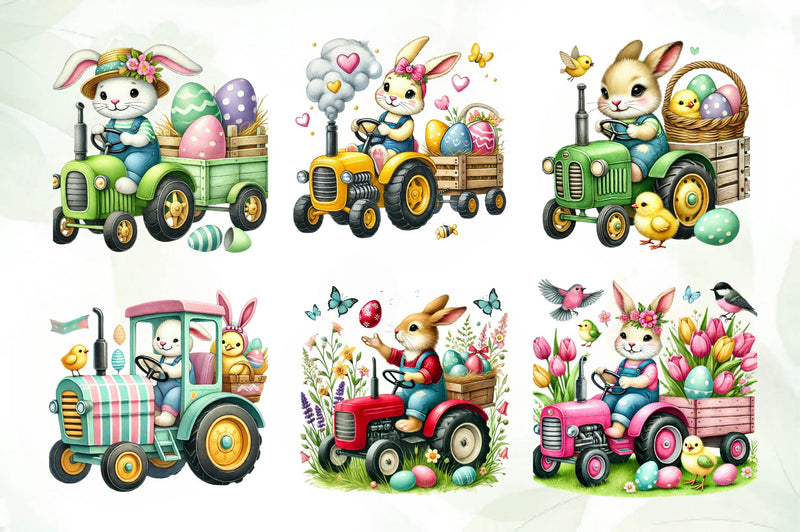 Easter Bunny Tractor Clipart Bundle - CraftNest - Digital Crafting and Art