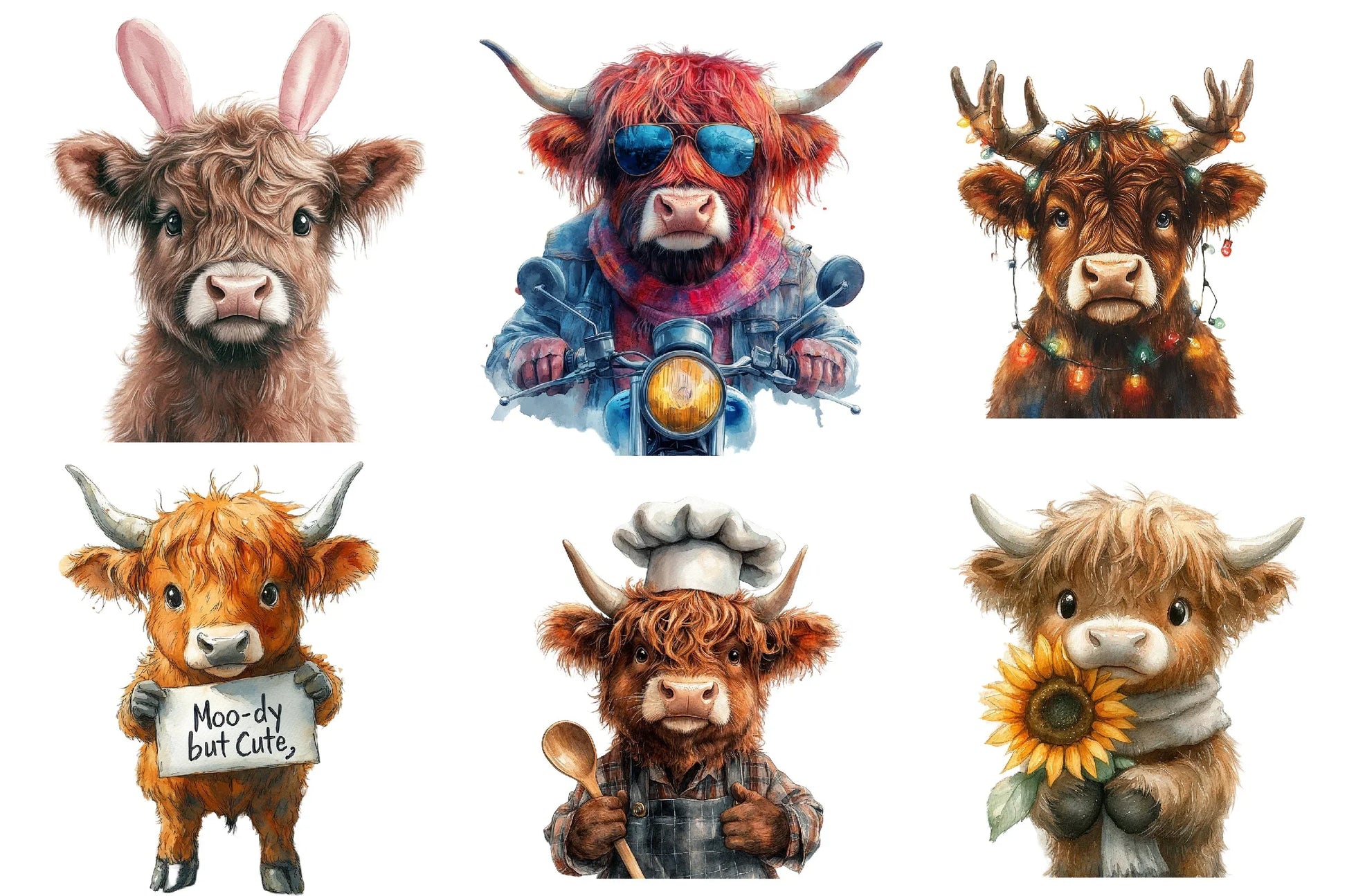 Funny Highland Cow Clipart Bundle - CraftNest - Digital Crafting and Art