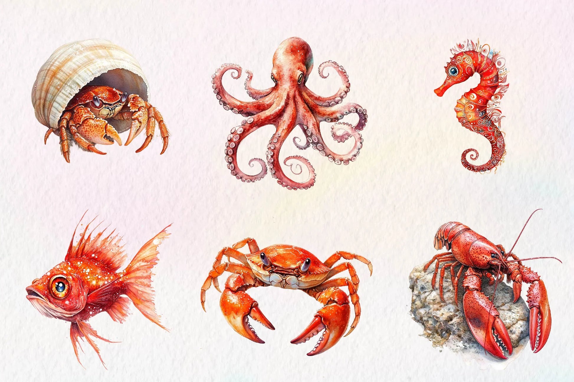 Red Ocean Animals Clipart Bundle - CraftNest - Digital Crafting and Art