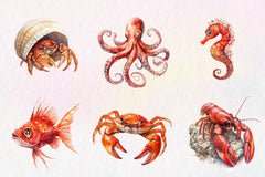 Red Ocean Animals Clipart Bundle - CraftNest - Digital Crafting and Art