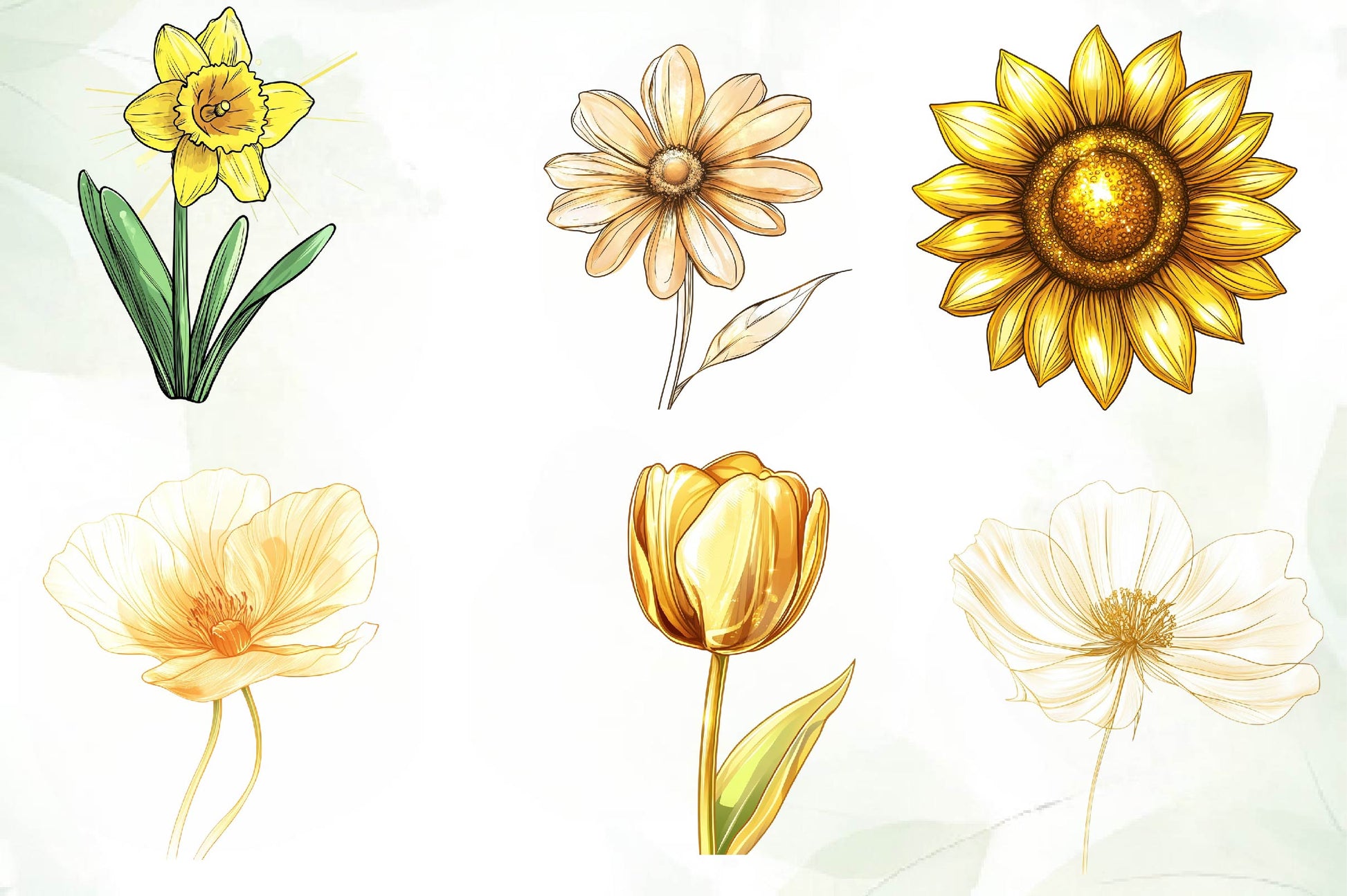 Gold Glowy Flowers Flower Clipart Bundle - CraftNest - Digital Crafting and Art