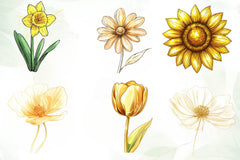 Gold Glowy Flowers Flower Clipart Bundle - CraftNest - Digital Crafting and Art