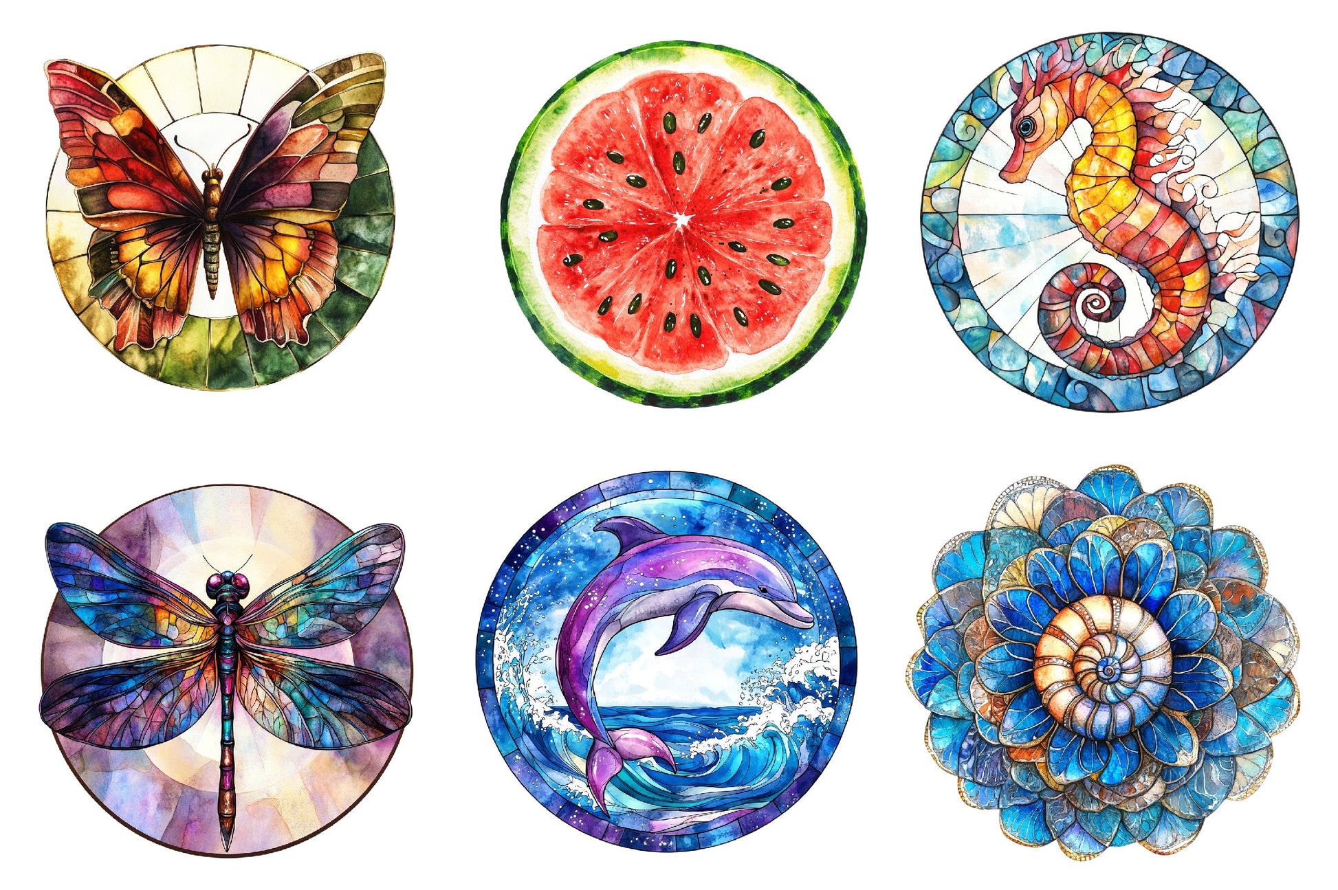 Round Stained Glass Summer Clipart Bundle - CraftNest - Digital Crafting and Art