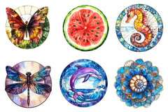 Round Stained Glass Summer Clipart Bundle - CraftNest - Digital Crafting and Art