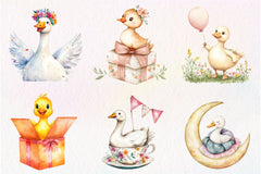 Baby White Goose Birthday Clipart Bundle - CraftNest - Digital Crafting and Art