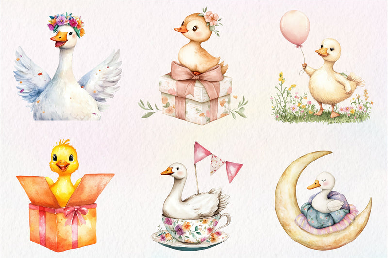 Baby White Goose Birthday Clipart Bundle - CraftNest - Digital Crafting and Art
