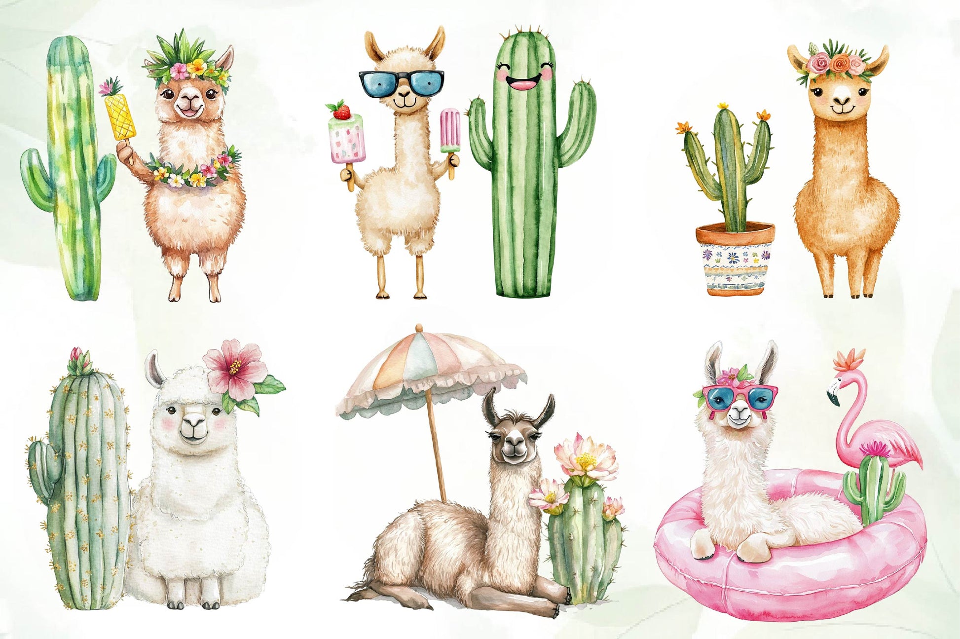 Adorable Summer Llama And Cactus Clipart Bundle - CraftNest - Digital Crafting and Art