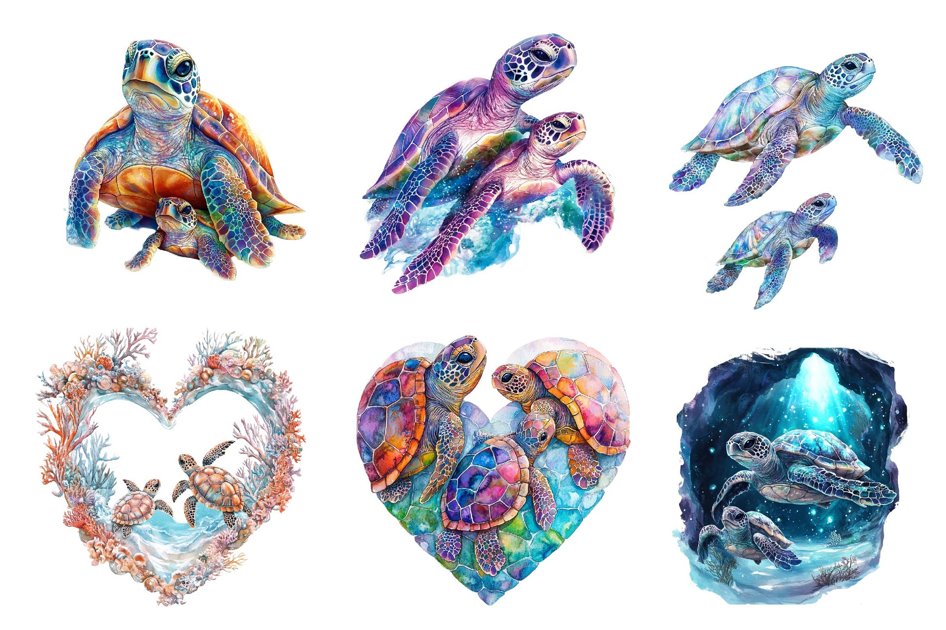 Gem Sea Turtle Mom And Baby Clipart Bundle 1 - CraftNest - Digital Crafting and Art