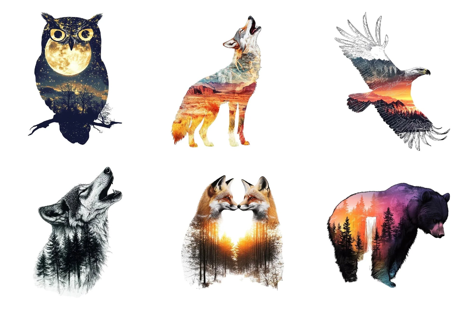 Double Exposure Woodland Animals Clipart Bundle 1 - CraftNest - Digital Crafting and Art