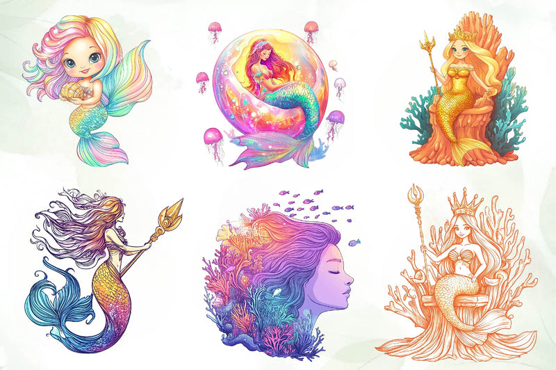 Cute Mermaid Clipart Bundle 2 - CraftNest - Digital Crafting and Art