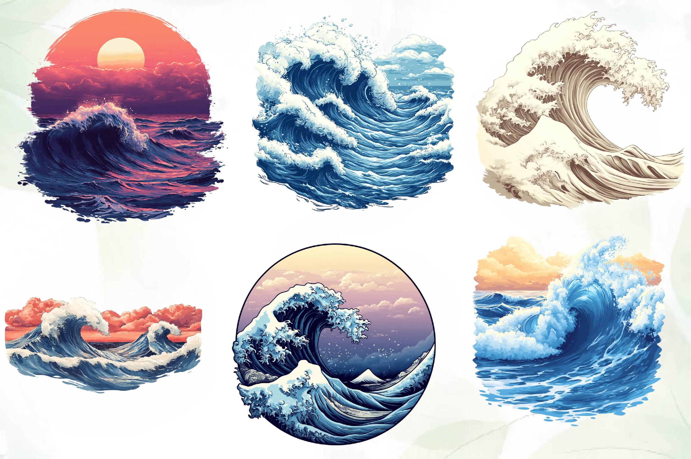 Vintage Ocean Waves Clipart Bundle - CraftNest - Digital Crafting and Art