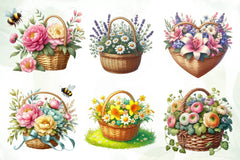 Spring Flowers Basket Clipart Bundle - CraftNest - Digital Crafting and Art