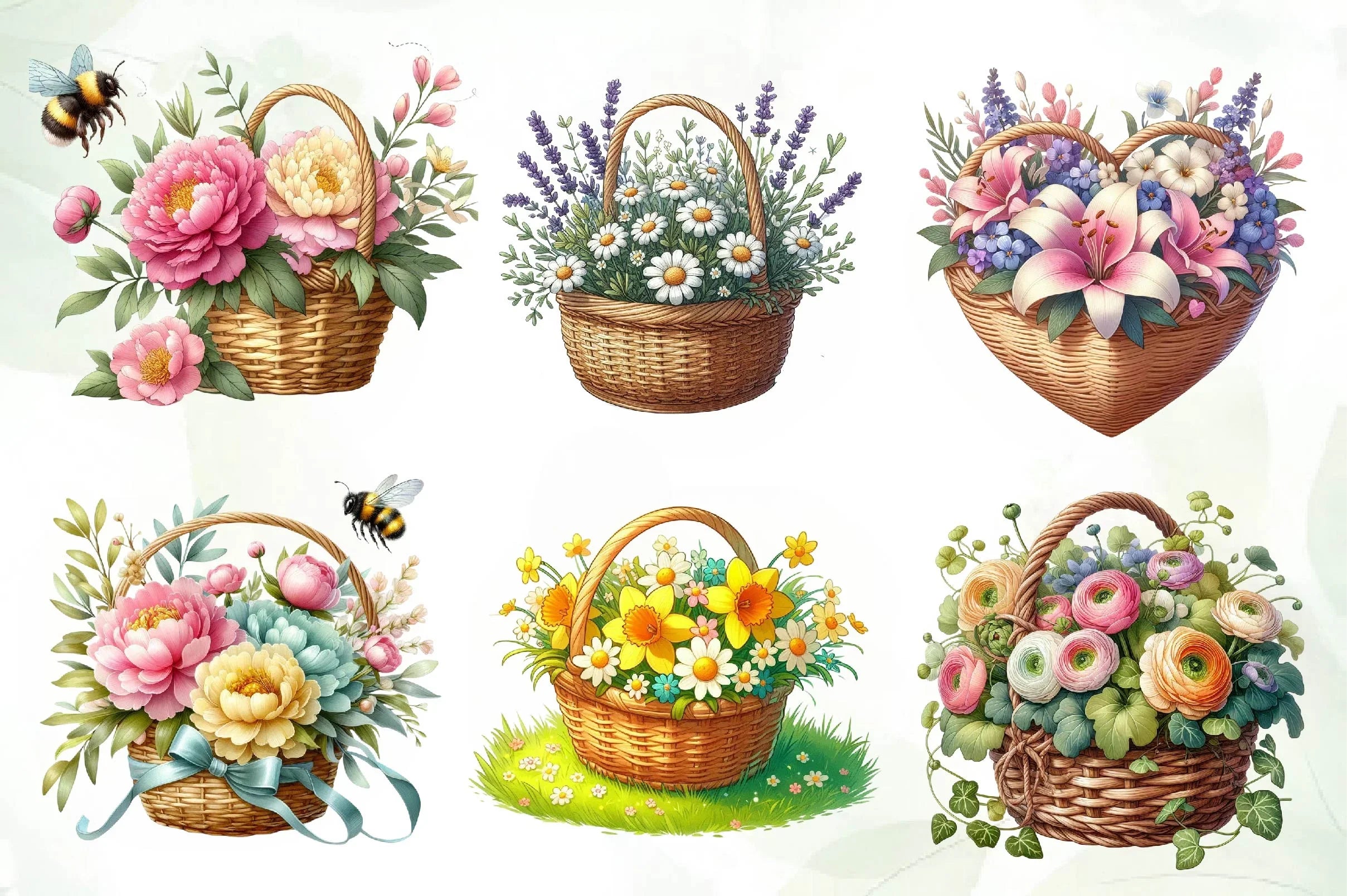 Spring Flowers Basket Clipart Bundle - CraftNest - Digital Crafting and Art