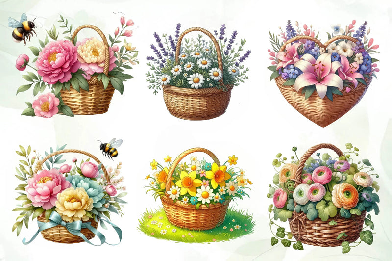 Spring Flowers Basket Clipart Bundle - CraftNest - Digital Crafting and Art