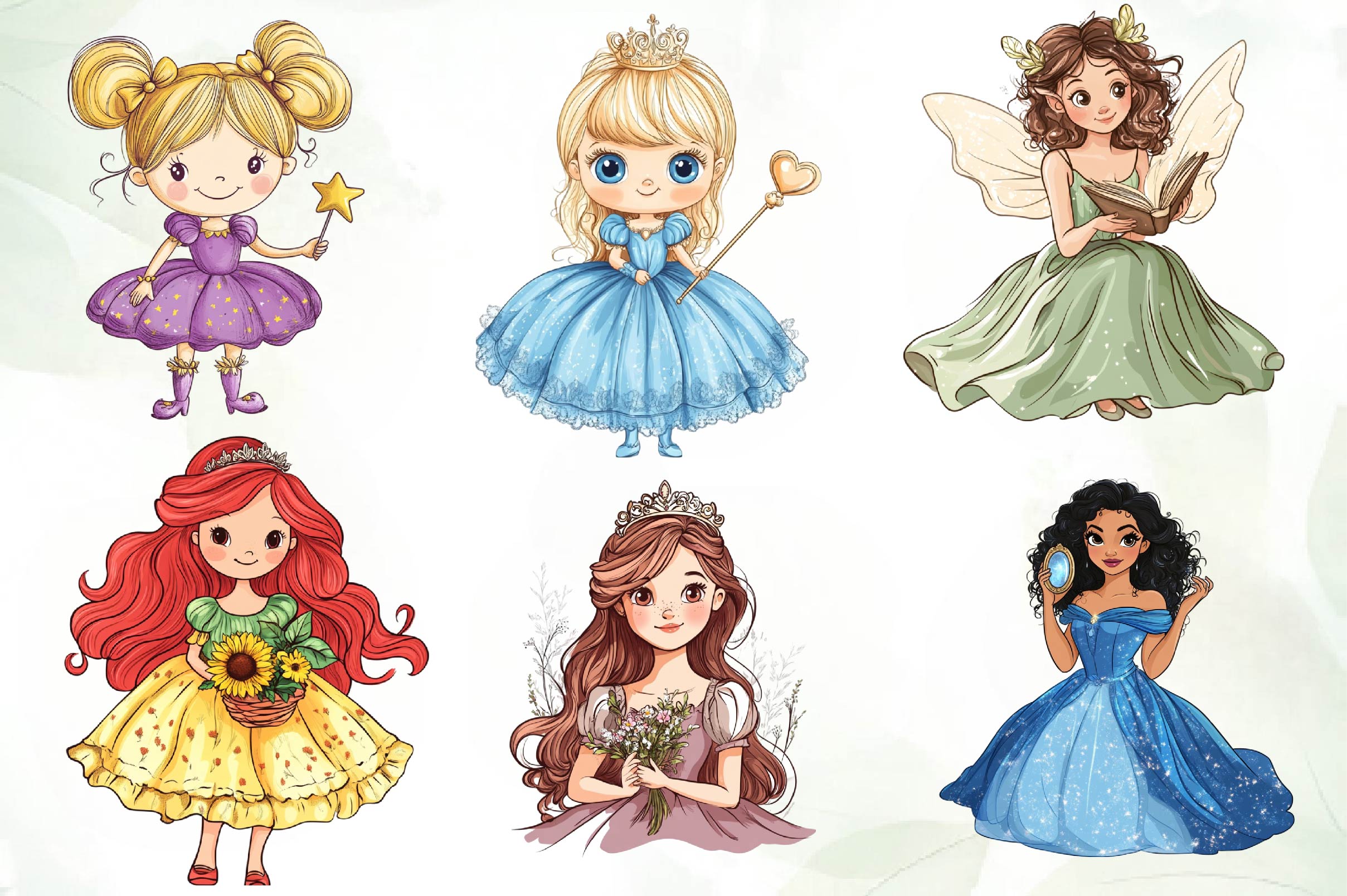 Cute Little Princess Illustration Clipart Bundle - CraftNest - Digital Crafting and Art