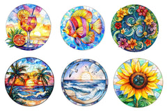 Round Stained Glass Summer Clipart Bundle - CraftNest - Digital Crafting and Art