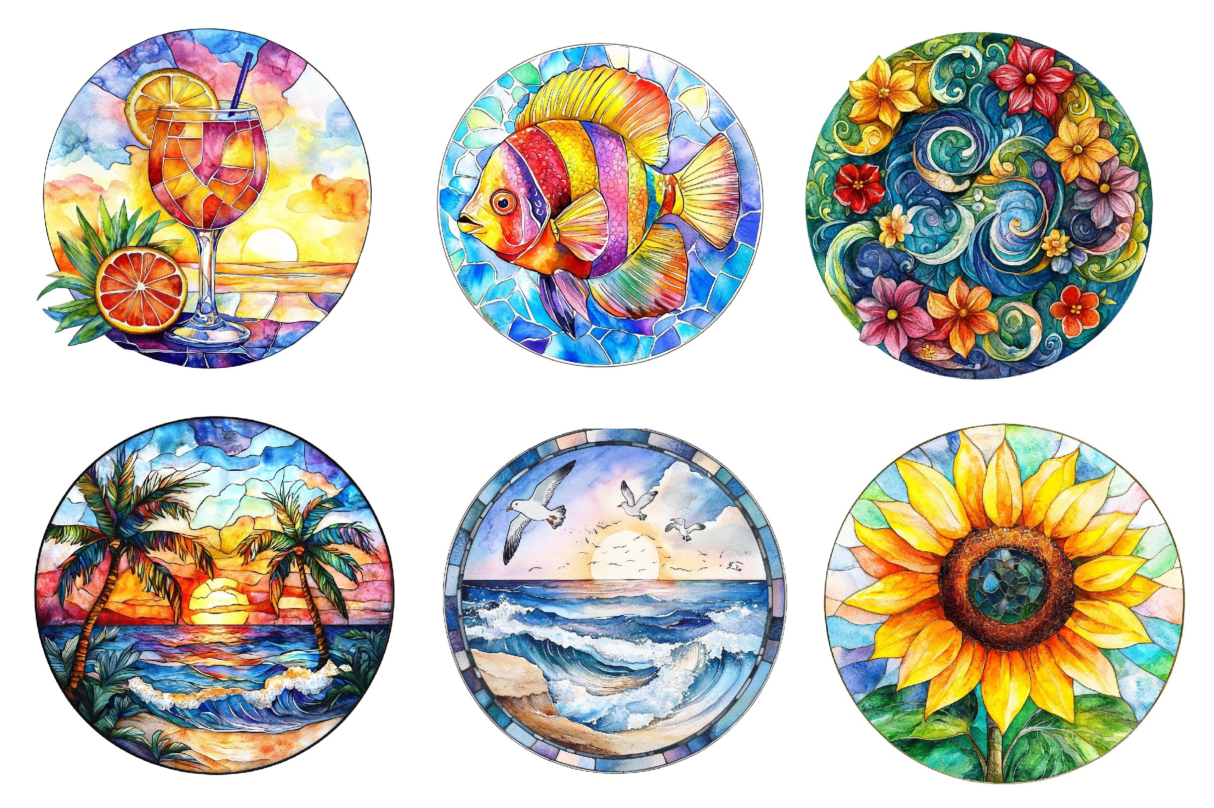 Round Stained Glass Summer Clipart Bundle - CraftNest - Digital Crafting and Art