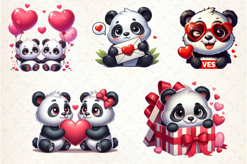Pandas Valentines Day Clip Art Clipart Bundle - CraftNest - Digital Crafting and Art