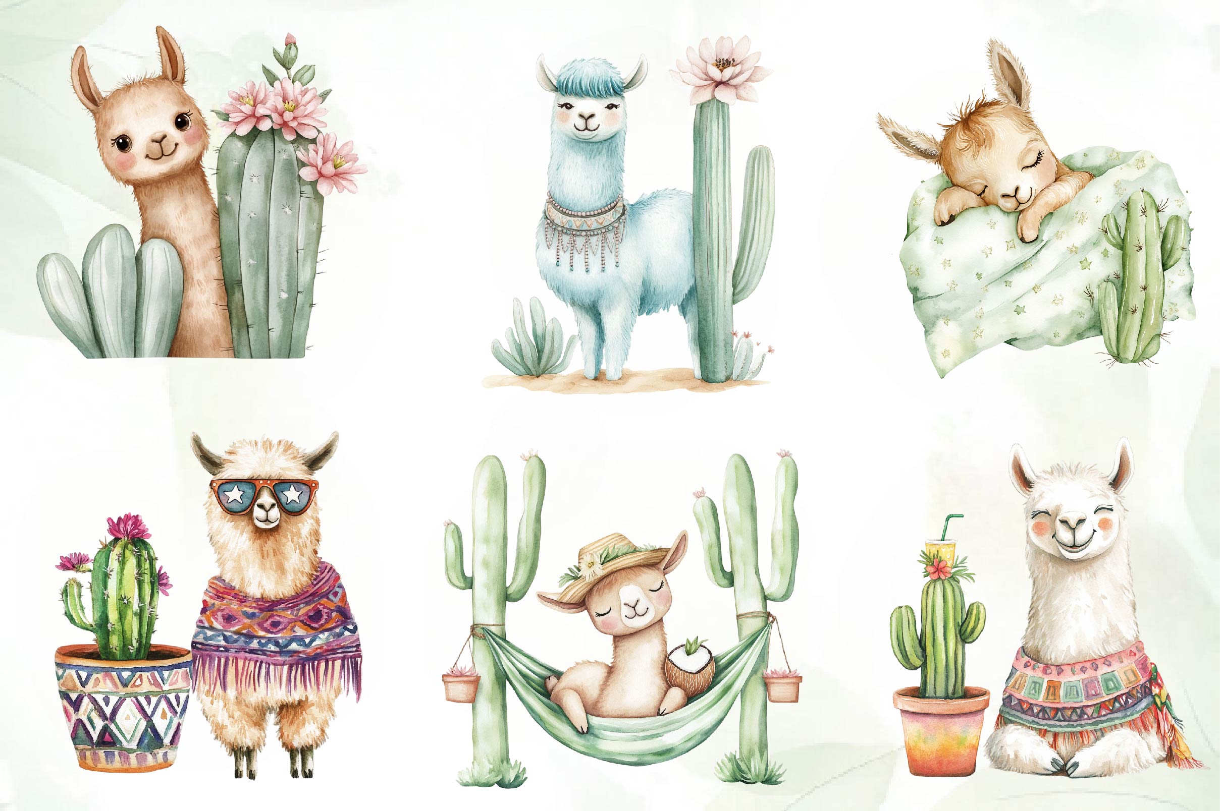 Adorable Summer Llama And Cactus Clipart Bundle - CraftNest - Digital Crafting and Art