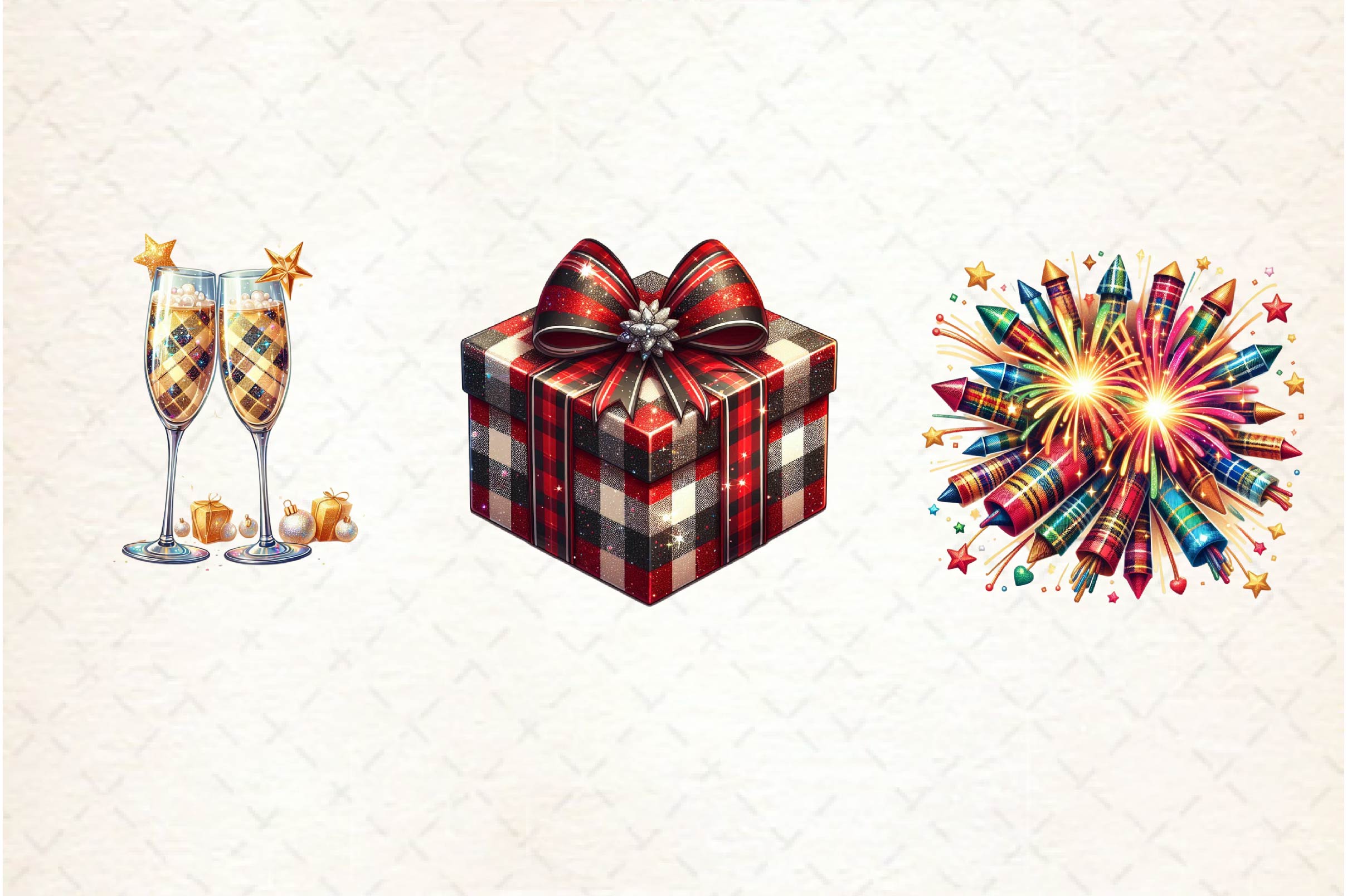 Glittery Plaid New Year 2025 Clipart Bundle - CraftNest - Digital Crafting and Art