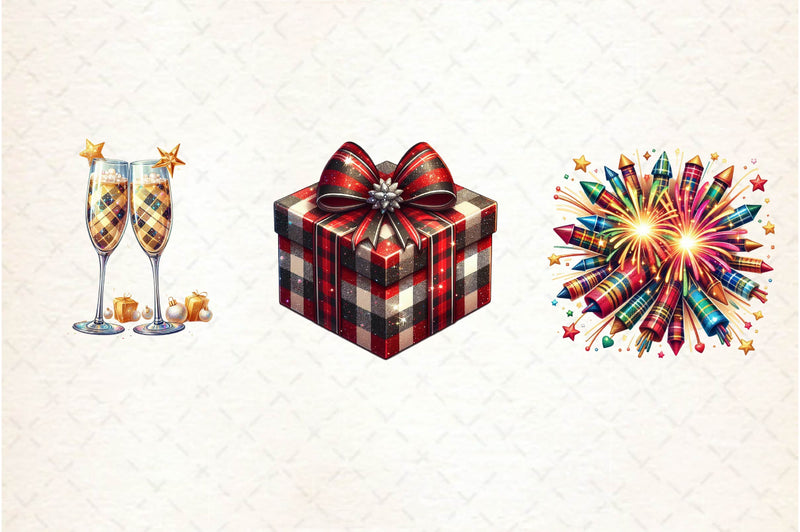 Glittery Plaid New Year 2025 Clipart Bundle - CraftNest - Digital Crafting and Art