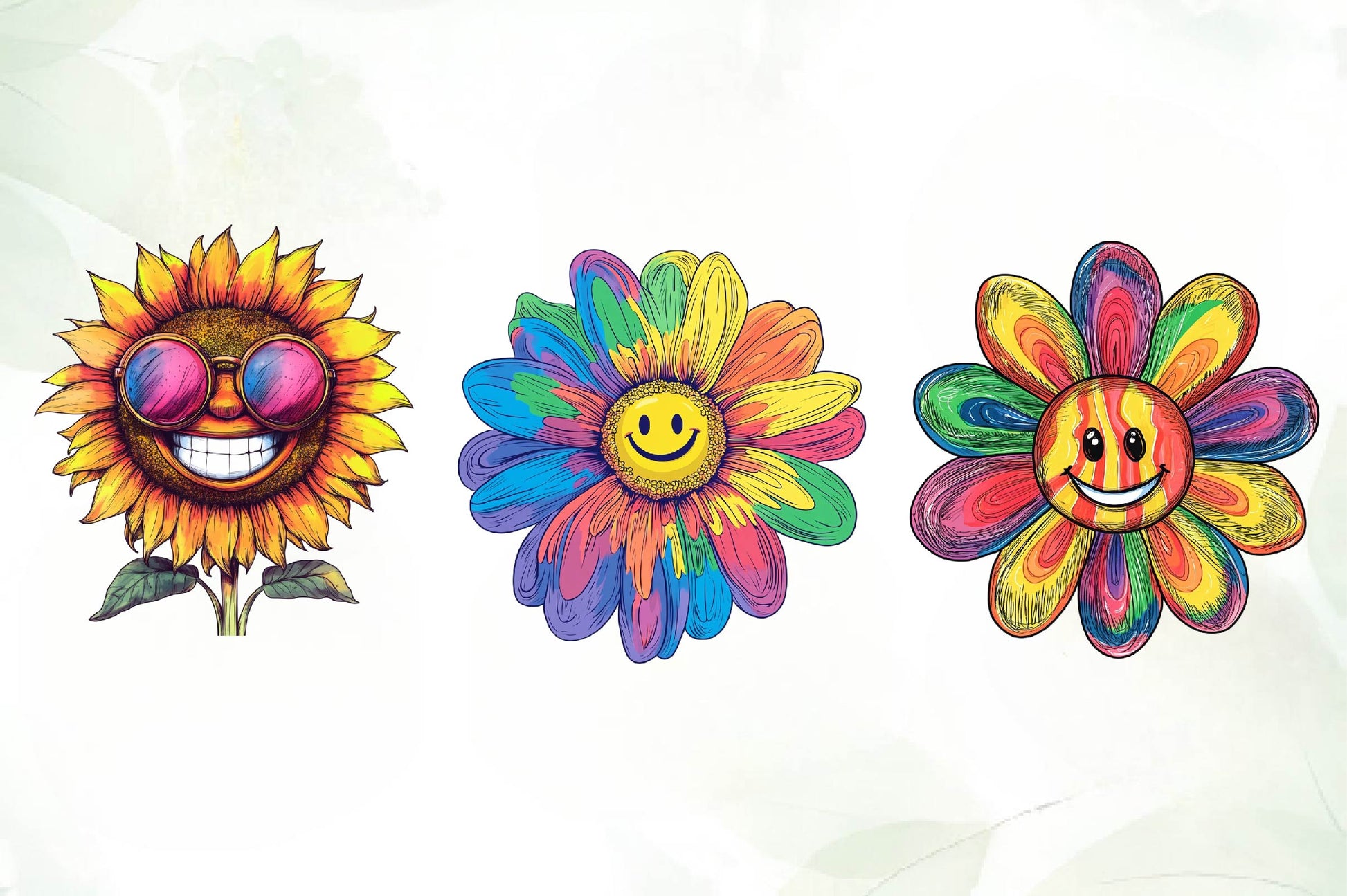Retro Happy Face Floral Clipart Bundle - CraftNest - Digital Crafting and Art