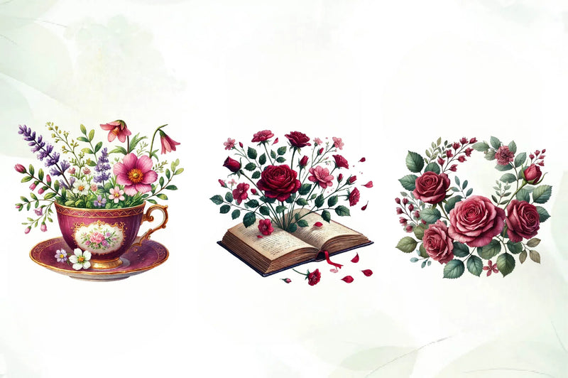 Burgundy Spring Clipart Bundle - CraftNest - Digital Crafting and Art