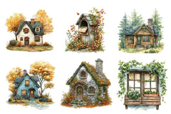 Green Autumn Cottage Clipart Bundle - CraftNest - Digital Crafting and Art