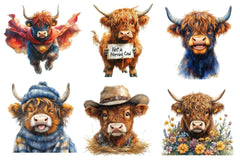 Funny Highland Cow Clipart Bundle - CraftNest - Digital Crafting and Art