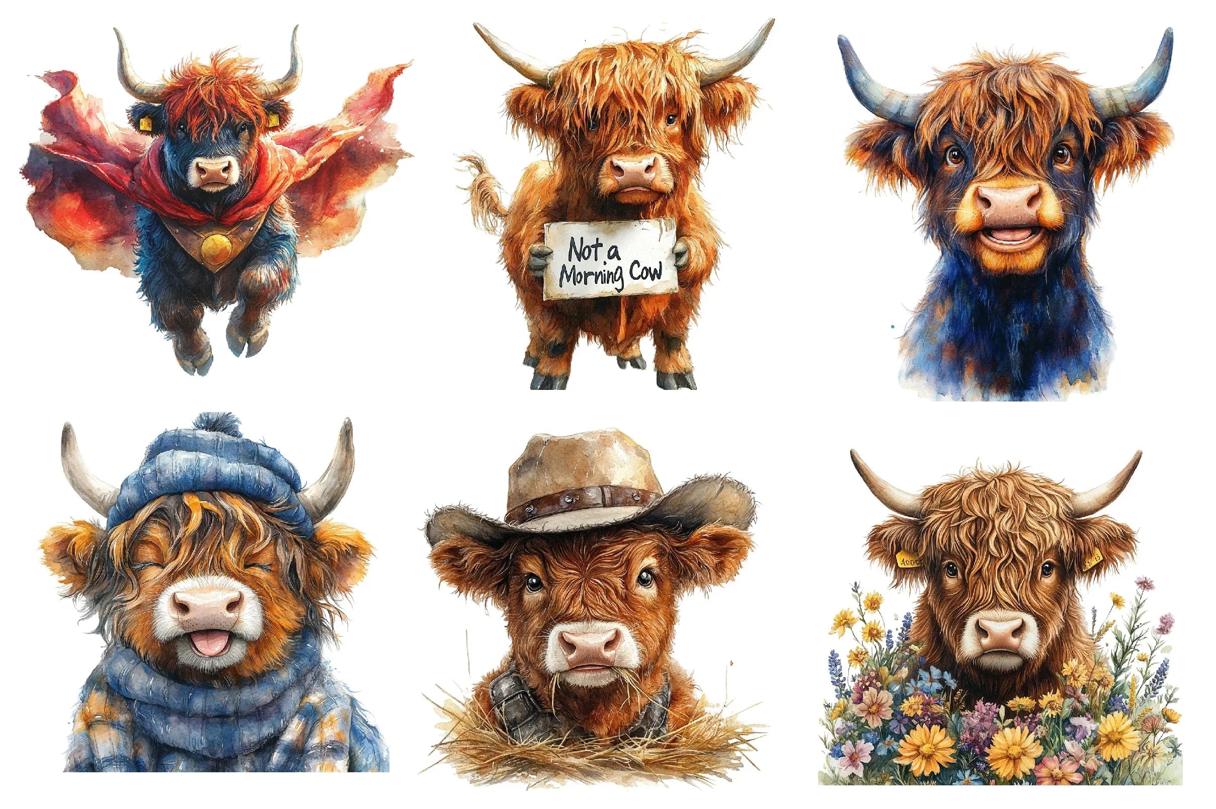 Funny Highland Cow Clipart Bundle - CraftNest - Digital Crafting and Art