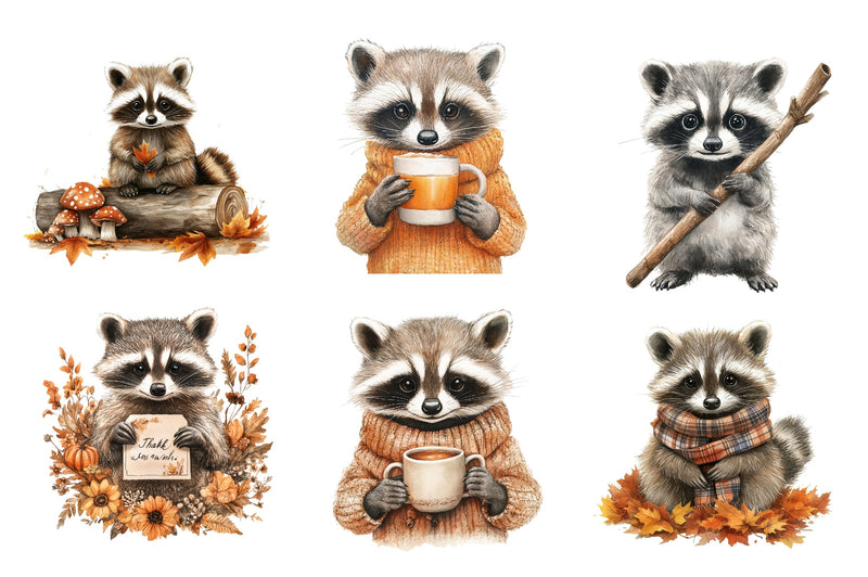 Autumn Raccoons Clipart Bundle - CraftNest - Digital Crafting and Art