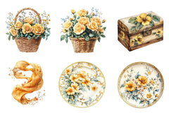 Yellow Chinoiserie Mothers Day Clipart Bundle - CraftNest - Digital Crafting and Art