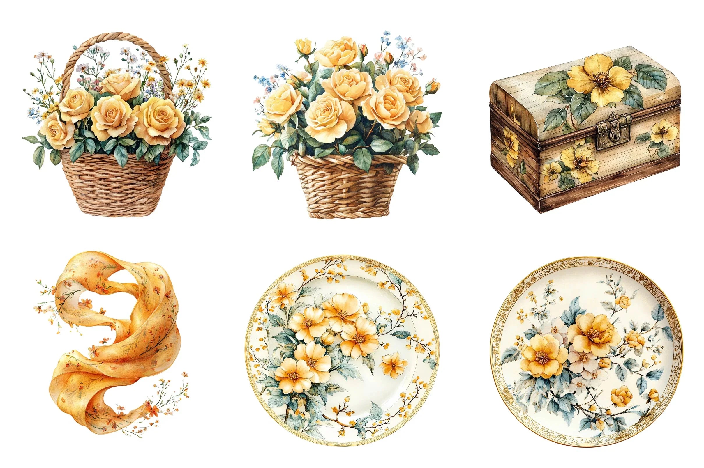 Yellow Chinoiserie Mothers Day Clipart Bundle - CraftNest - Digital Crafting and Art