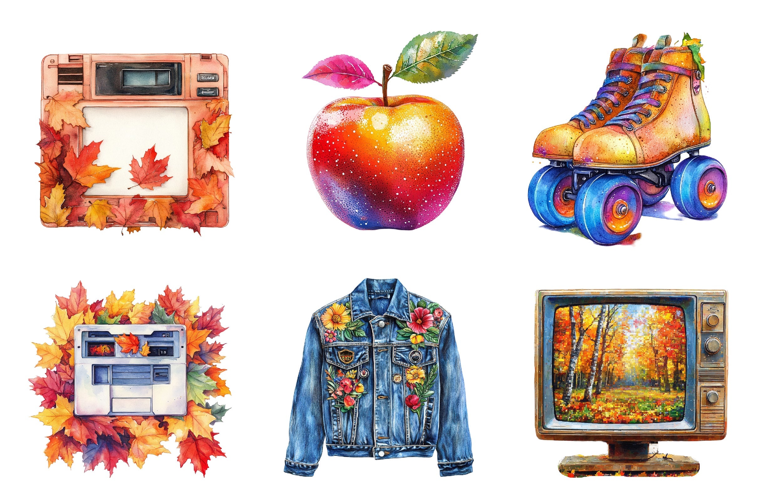 80s Retro Autumn Clipart Bundle