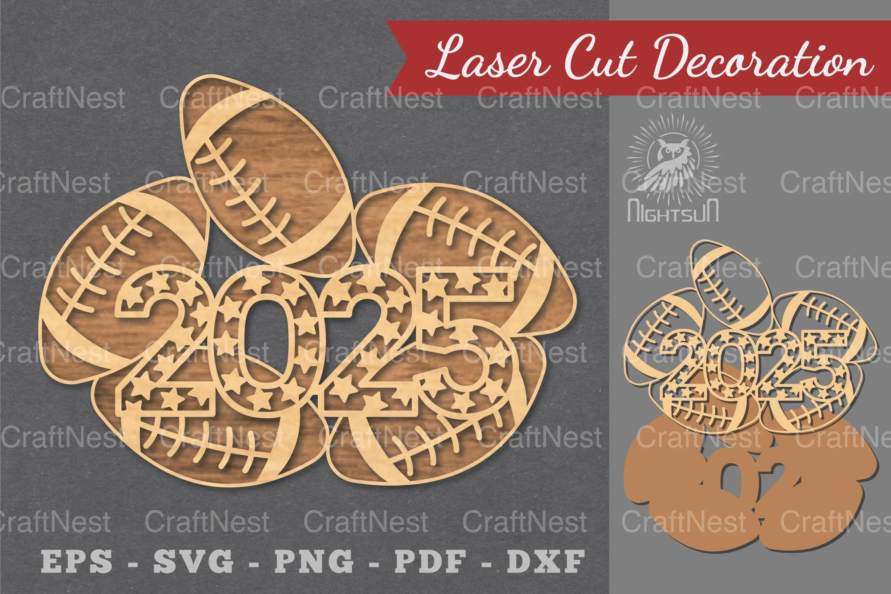 2025 American Football Laser Cut Decoration Bundle - CraftNest - Digital Crafting and Art